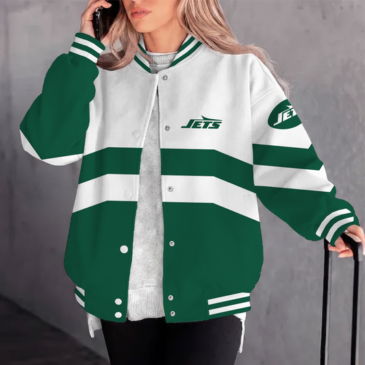 [SPECIAL OFFER] NEW CUSTOMIZED NFL25 NYJ NEW YORK JETS SATIN VARSITY & BASEBALL JACKET