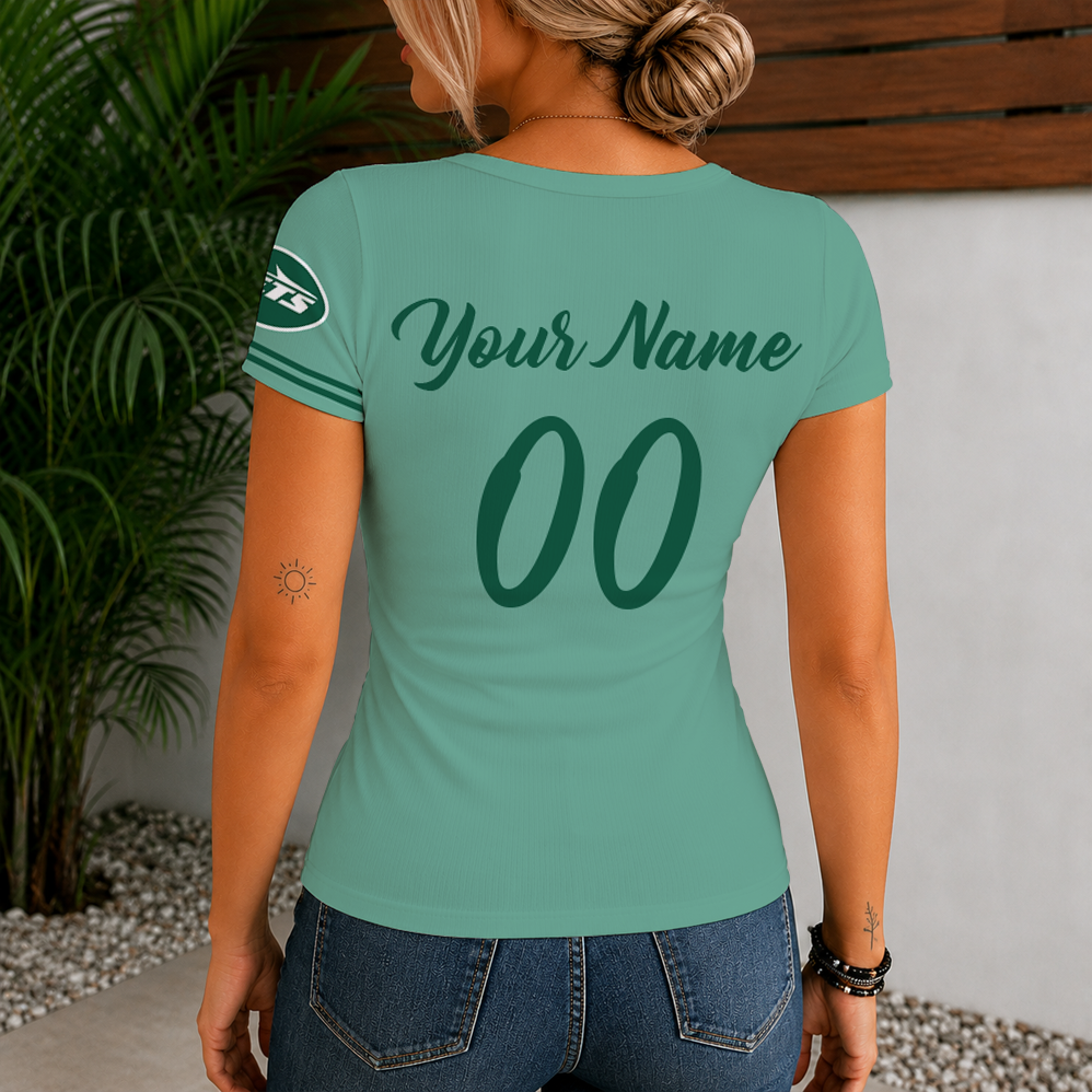 [SPECIAL OFFER] NEW CUSTOMIZED NFL25 NYJ NEW YORK JETS WOMEN'S SHORT SLEEVE HENLEY T-SHIRT