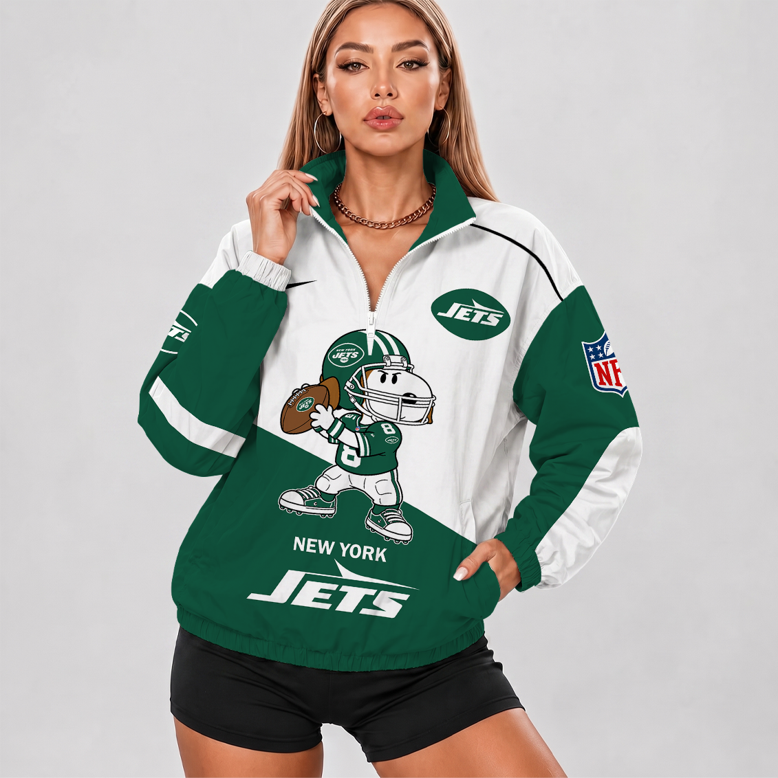 [SPECIAL OFFER] NEW CUSTOMIZED NFL25 NYJ NEW YORK JETS V-NECK ZIPPER SWEATSHIRT JACKET
