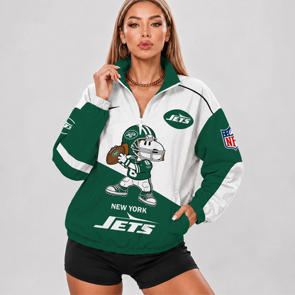 [SPECIAL OFFER] NEW CUSTOMIZED NFL25 NYJ NEW YORK JETS V-NECK ZIPPER SWEATSHIRT JACKET