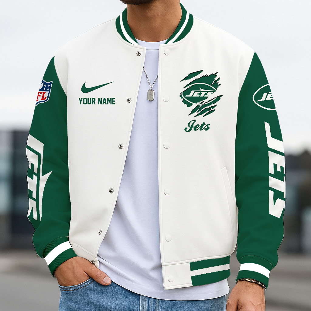 LIMITED EDITION - NEW CUSTOMIZED NFL25 NYJ NEW YORK JETS BASEBALL JACKET