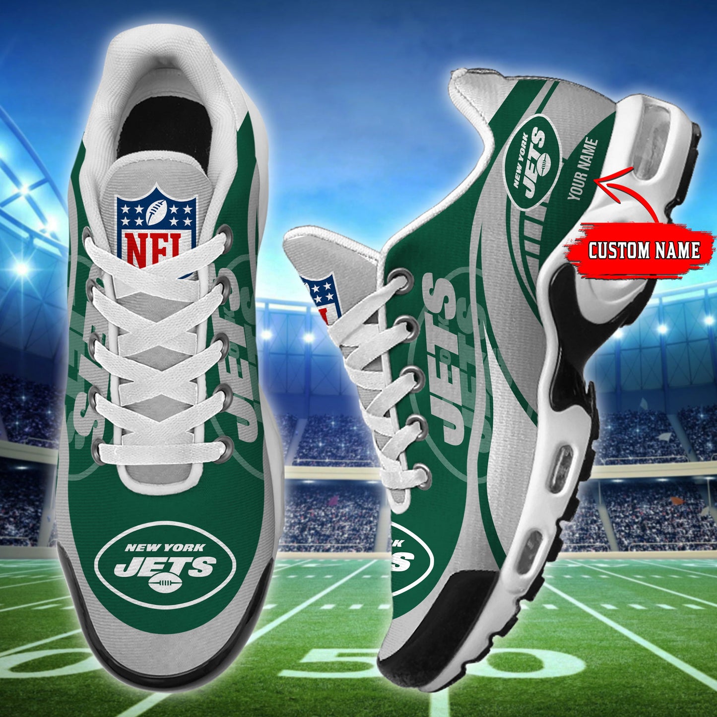 LIMITED EDITION - NEW CUSTOMIZED NFL25 NYJ NEW YORK JETS AIR MAX PLUS SNEAKERS