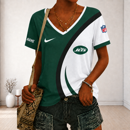 LIMITED EDITION - NEW CUSTOMIZED NFL25 NYJ NEW YORK JETS V-NECK FEMALE SHIRT