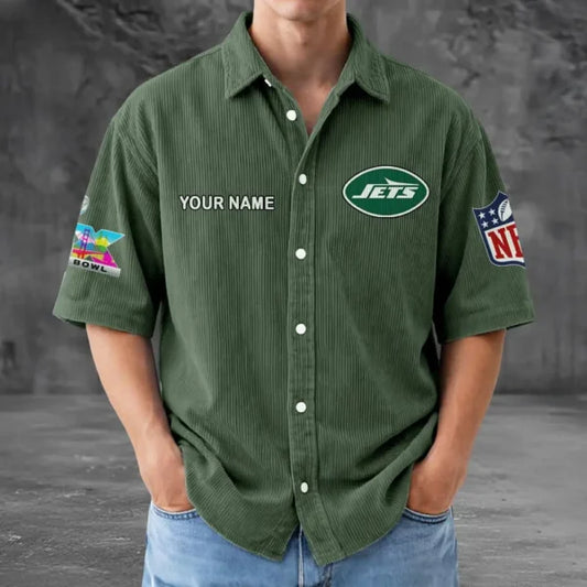 LIMITED EDITION - NEW CUSTOMIZED NFL25 NYJ NEW YORK JETS SEERSUCKER BUTTON SHIRT