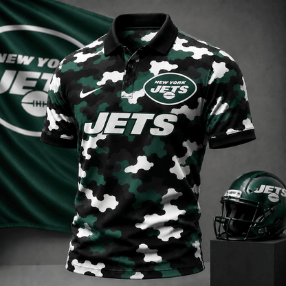 [SPECIAL OFFER] NEW CUSTOMIZED NFL25 NYJ NEW YORK JETS CAMO POLO SHIRT