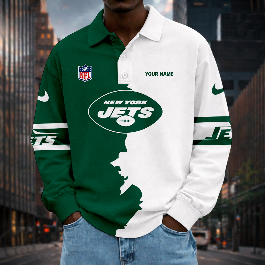 LIMITED EDITION - NEW CUSTOMIZED NFL25 NYJ NY JETS MEN LONG SLEEVE POLO