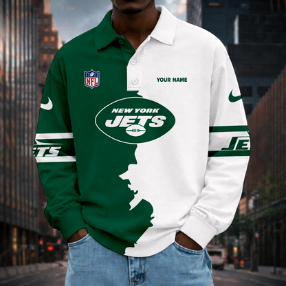 LIMITED EDITION - NEW CUSTOMIZED NFL25 NYJ NY JETS MEN LONG SLEEVE POLO