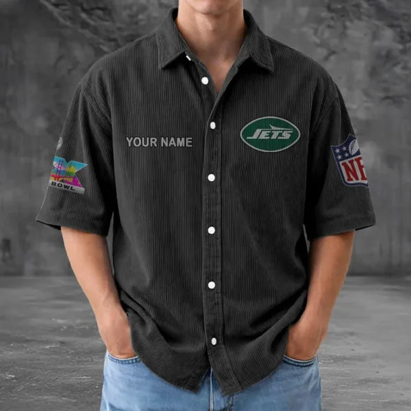 LIMITED EDITION - NEW CUSTOMIZED NFL25 NYJ NEW YORK JETS SEERSUCKER BUTTON SHIRT