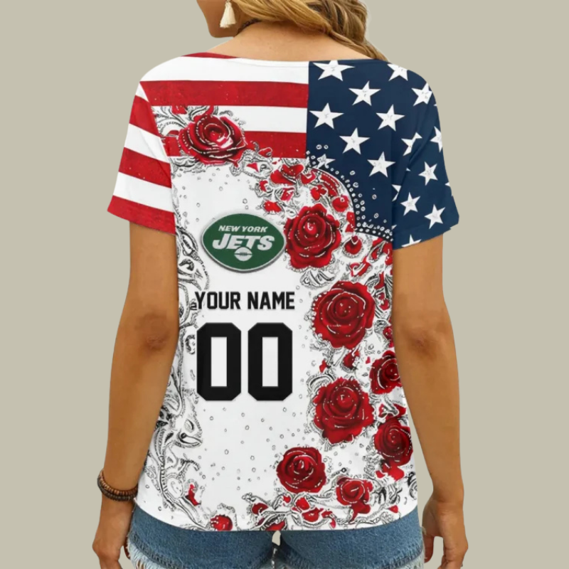 [SPECIAL OFFER] NEW CUSTOMIZED NFL25 NYJ NEW YORK JETS V-NECK FEMALE SHIRT