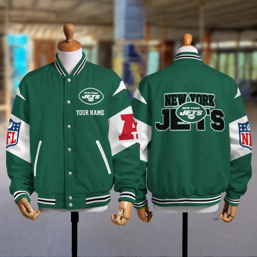 [HOT DEAL] NEW CUSTOMIZED NFL25 NYJ NEW YORK JETS SATIN VARSITY & BASEBALL JACKET