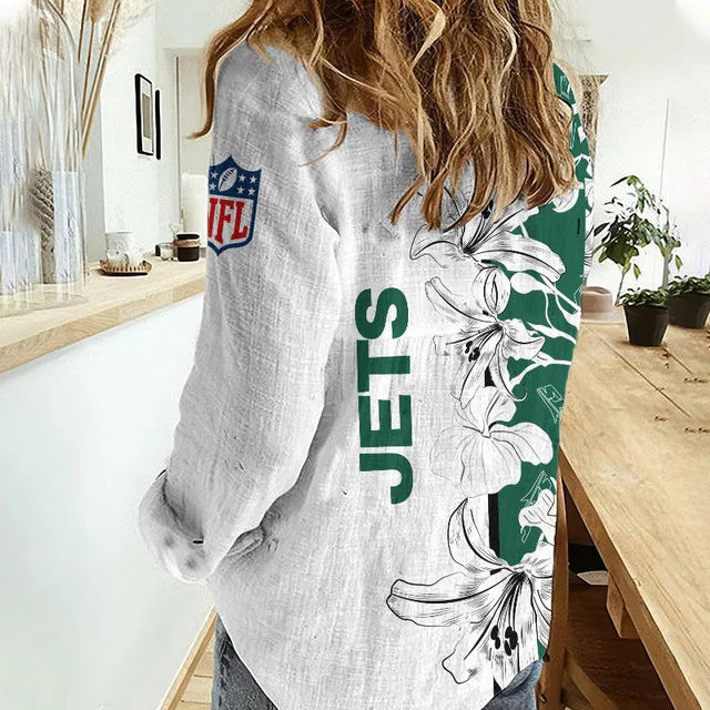 [SPECIAL OFFER] NEW CUSTOMIZED NFL25 NYJ NEW YORK JETS WOMEN CASUAL SHIRT FOR FAN