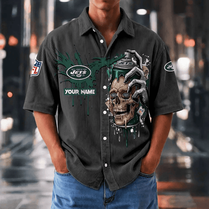 [SPECIAL OFFER] NEW CUSTOMIZED NFL25 NYJ NEW YORK JETS SEERSUCKER BUTTON SHIRT