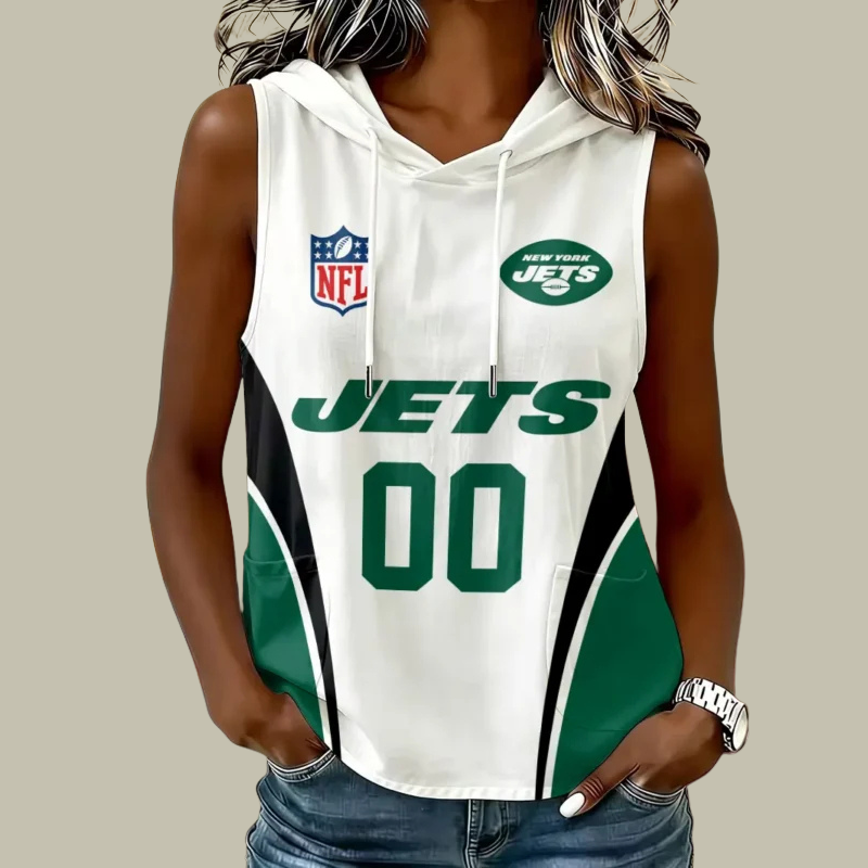 [SPECIAL OFFER] NEW CUSTOMIZED NFL25 NYJ NEW YORK JETS WOMEN'S SLEEVELESS HOODED POCKET TANK TOP