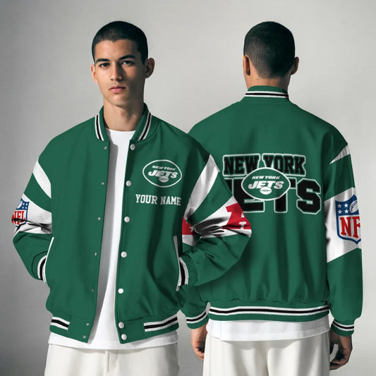 [HOT DEAL] NEW CUSTOMIZED NFL25 NYJ NEW YORK JETS SATIN VARSITY & BASEBALL JACKET