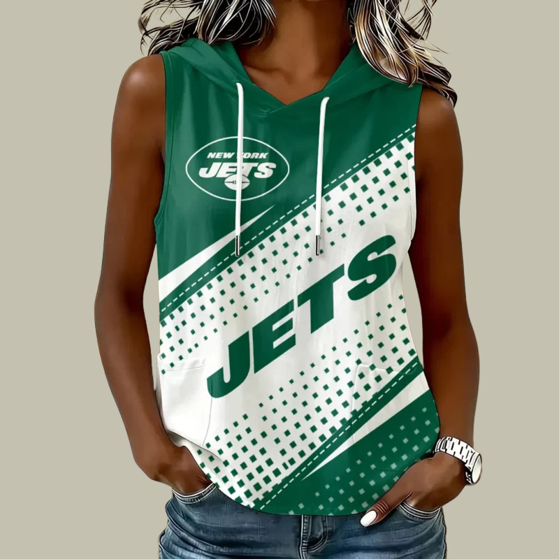 [SPECIAL OFFER] NEW CUSTOMIZED NFL25 NYJ NEW YORK JETS WOMEN'S SLEEVELESS HOODED POCKET TANK TOP