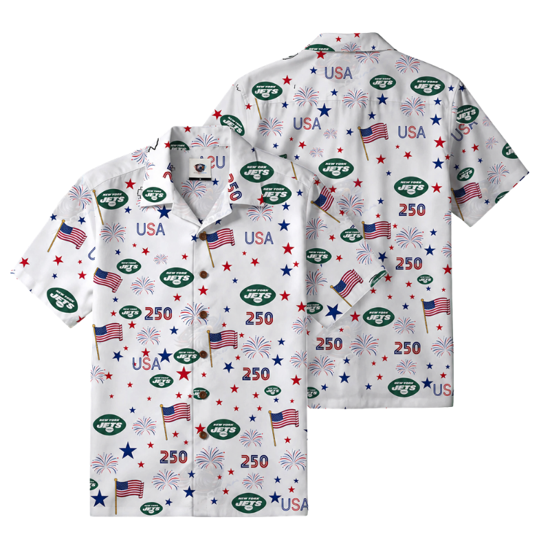 LIMITED EDITION - NEW CUSTOMIZED NFL25 NYJ NEW YORK JETS PATRIOTIC 250 USA HAWAIIAN SHIRT