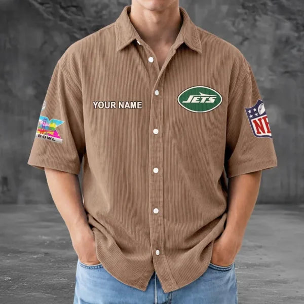 LIMITED EDITION - NEW CUSTOMIZED NFL25 NYJ NEW YORK JETS SEERSUCKER BUTTON SHIRT