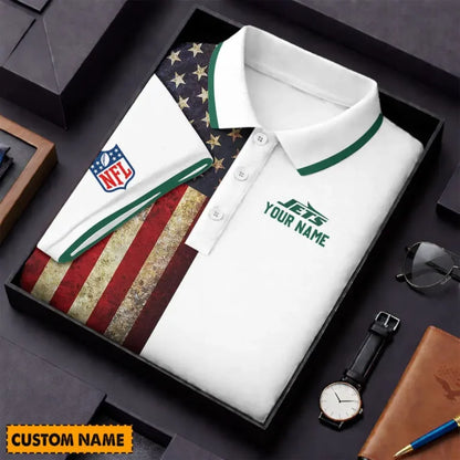 [SPECIAL OFFER] NEW CUSTOMIZED NFL25 NYJ NEW YORK JETS US FLAG POLO SHIRT