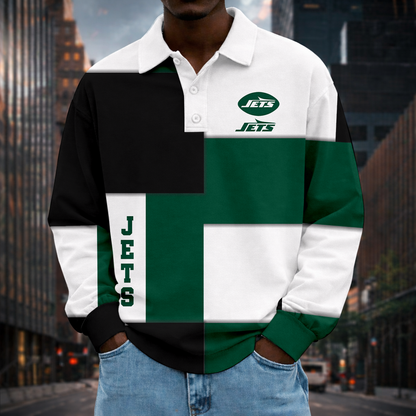 LIMITED EDITION - NEW CUSTOMIZED NFL25 NYJ NEW YORK JETS MEN LONG SLEEVE POLO