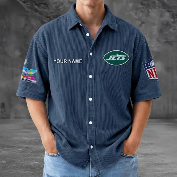 LIMITED EDITION - NEW CUSTOMIZED NFL25 NYJ NEW YORK JETS SEERSUCKER BUTTON SHIRT