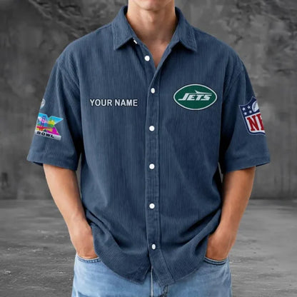 LIMITED EDITION - NEW CUSTOMIZED NFL25 NYJ NEW YORK JETS SEERSUCKER BUTTON SHIRT