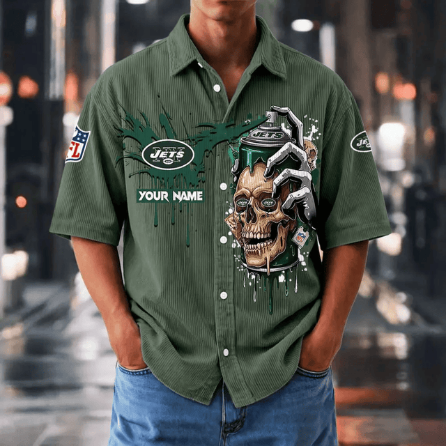 [SPECIAL OFFER] NEW CUSTOMIZED NFL25 NYJ NEW YORK JETS SEERSUCKER BUTTON SHIRT