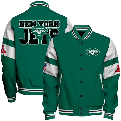 LIMITED EDITION - NEW CUSTOMIZED NFL25 NYJ NEW YORK JETS SATIN VARSITY & BASEBALL JACKET