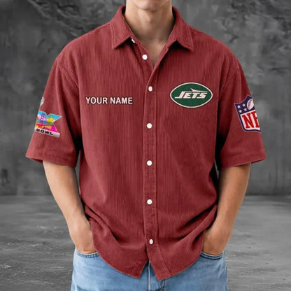 LIMITED EDITION - NEW CUSTOMIZED NFL25 NYJ NEW YORK JETS SEERSUCKER BUTTON SHIRT