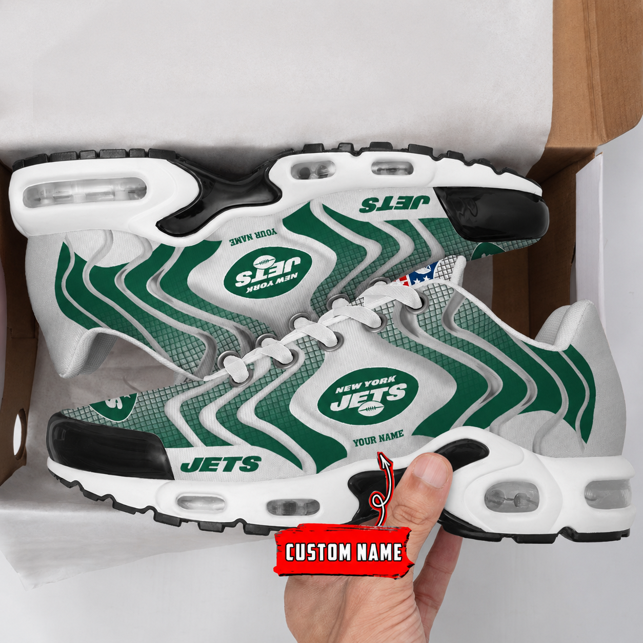 LIMITED EDITION - NEW CUSTOMIZED NFL25 NYJ NEW YORK JETS AIR MAX PLUS SNEAKERS