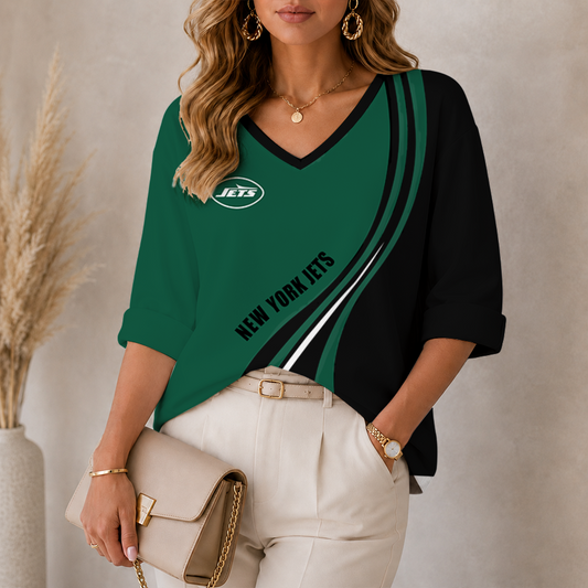 [SPECIAL OFFER] NEW CUSTOMIZED NFL25 NYJ NEW YORK JETS WOMEN'S HEART V-NECK LONG SLEEVE SHIRT