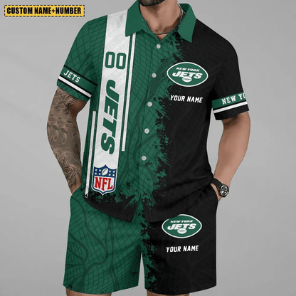 LIMITED RUN - NEW CUSTOMIZED NFL25 NYJ NEW YORK JETS UNISEX HAWAIIAN SHIRT & SHORTS SET