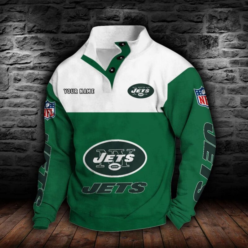 LIMITED EDITION - NEW CUSTOMIZED NFL25 NYJ NEW YORK JETS QUARTER-BUTTON STAND-COLLAR SWEATSHIRT