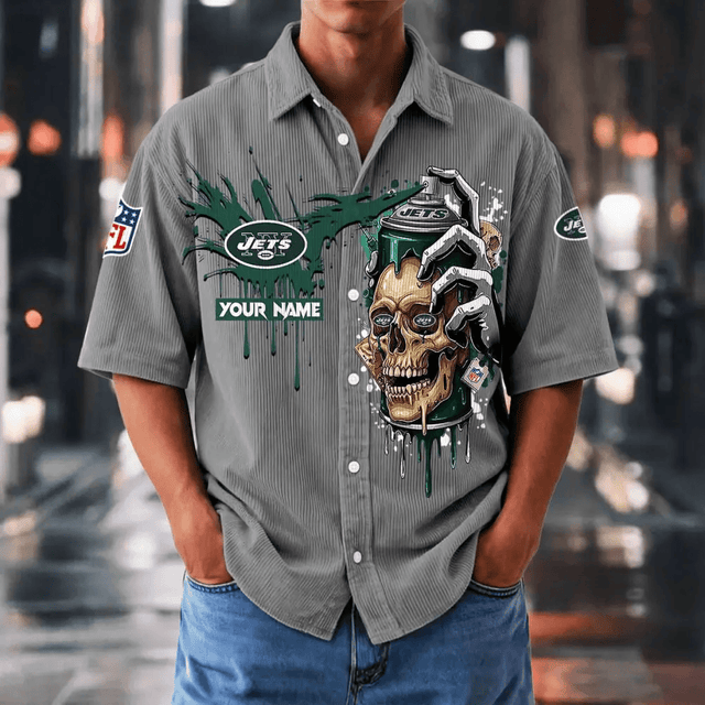 [SPECIAL OFFER] NEW CUSTOMIZED NFL25 NYJ NEW YORK JETS SEERSUCKER BUTTON SHIRT