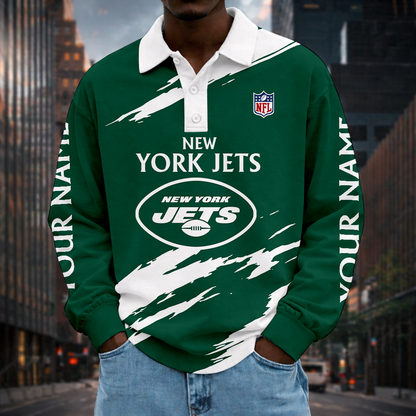 LIMITED EDITION - NEW CUSTOMIZED NFL25 NYJ NEW YORK JETS MEN LONG SLEEVE POLO