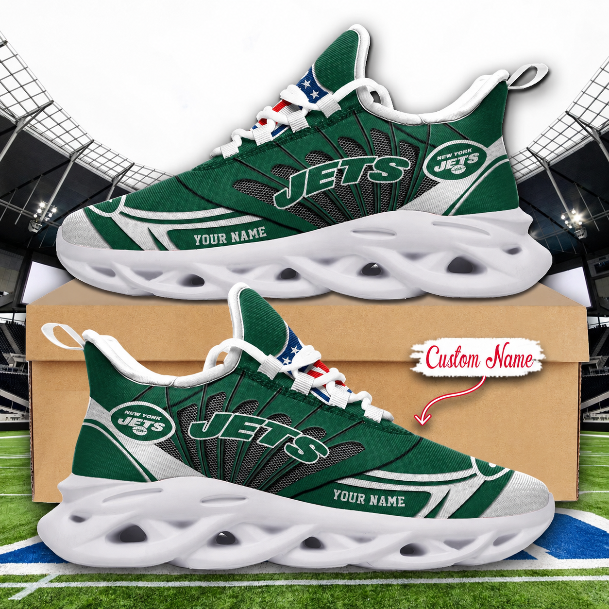 LIMITED EDITION - NEW CUSTOMIZED NFL25 NYJ NEW YORK JETS UNISEX CLUNKY SNEAKERS
