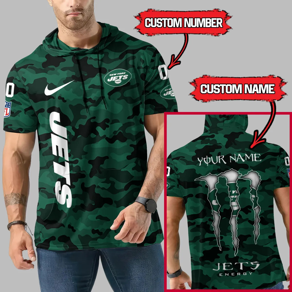 LIMITED EDITION - NEW CUSTOMIZED NFL25 NYJ NEW YORK JETS SHORT SLEEVE HOODIE