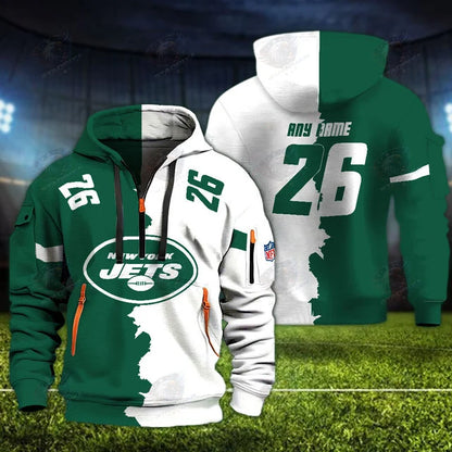 [SPECIAL OFFER] NEW CUSTOMIZED NFL25 NYJ NEW YORK JETS QUARTER ZIP HOODIE