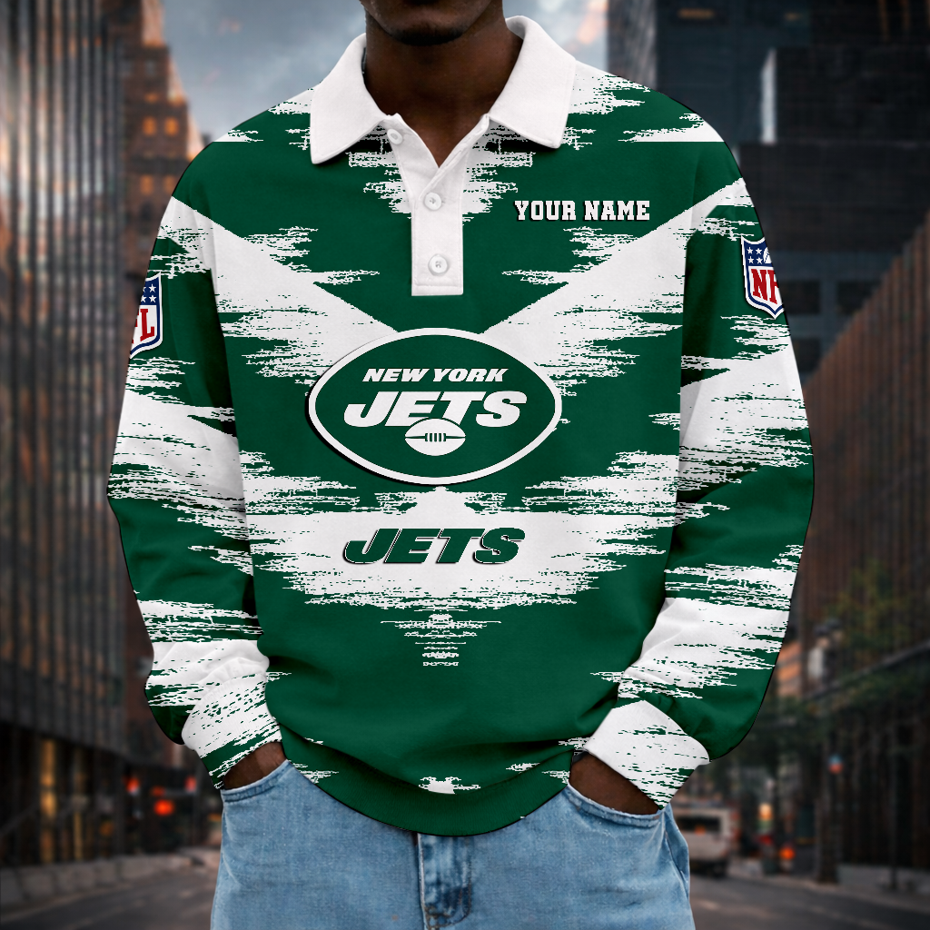 LIMITED EDITION - NEW CUSTOMIZED NFL25 NYJ NEW YORK JETS MEN LONG SLEEVE POLO