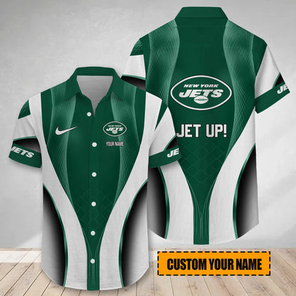 LIMITED EDITION - NEW CUSTOMIZED NFL25 NYJ NEW YORK JETS SHORT SLEEVE BUTTON-UP SHIRT
