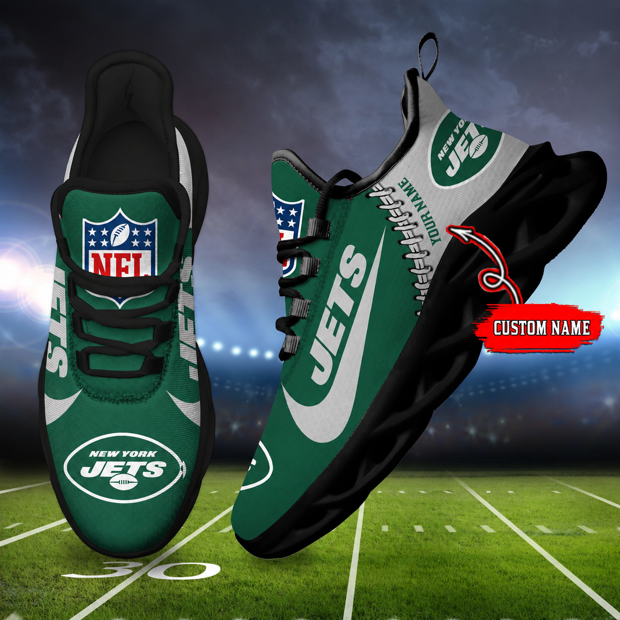 LIMITED EDITION - NEW CUSTOMIZED NFL25 NYJ NEW YORK JETS UNISEX MAX SOUL SHOES