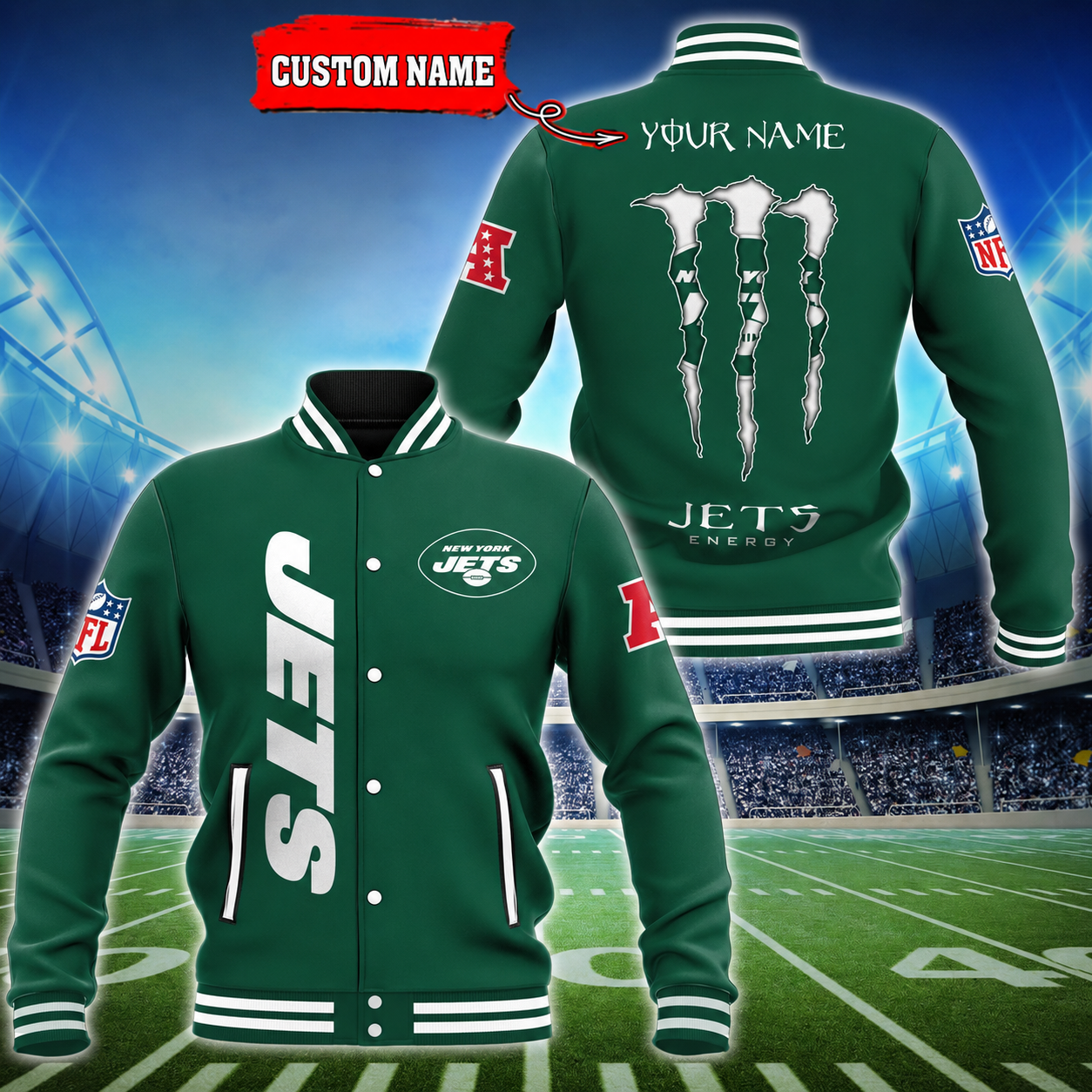 LIMITED EDITION - NEW CUSTOMIZED NFL25 NYJ NEW YORK JETS SATIN VARSITY & BASEBALL JACKET