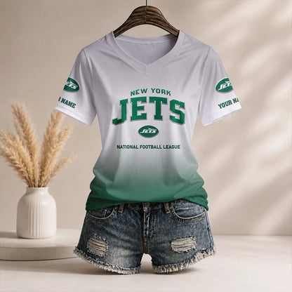LIMITED EDITION - NEW CUSTOMIZED NFL25 NYJ NY JETS V-NECK FEMALE SHIRT