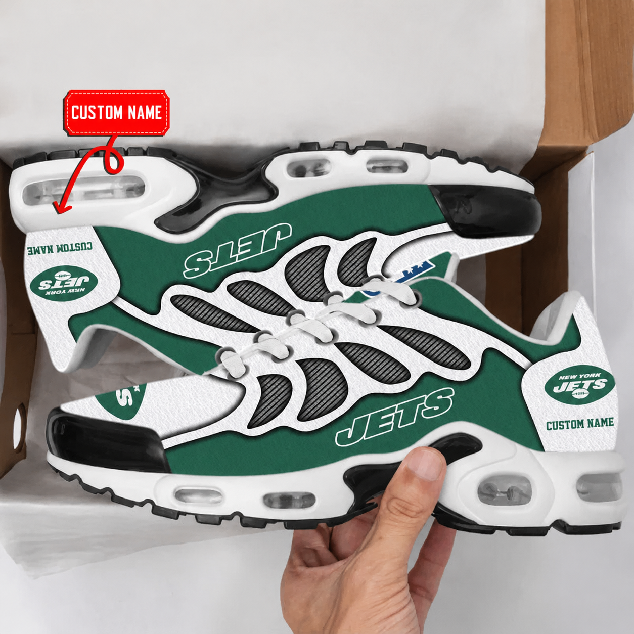 LIMITED EDITION - NEW CUSTOMIZED NFL25 NYJ NEW YORK JETS AIR MAX PLUS SNEAKERS
