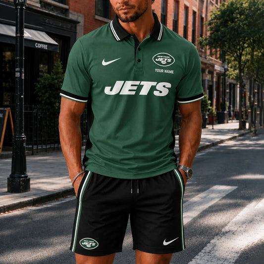 [SPECIAL OFFER] NEW CUSTOMIZED NFL25 NYJ NEW YORK JETS POLO SHIRT & SHORT PANTS