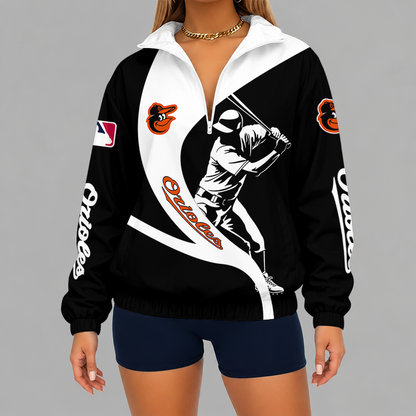 [FLASH SALE] NEW CUSTOMIZED MLB25 BOS BALTIMORE ORIOLES V-NECK ZIPPER SWEATSHIRT JACKET