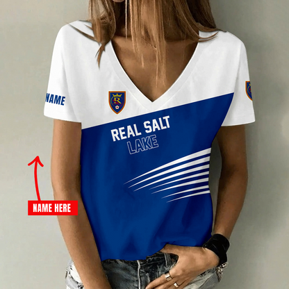 [FAN EXCLUSIVE] NEW CUSTOMIZED MLS25 RSL REAL SALT LAKE V-NECK FEMALE SHIRT