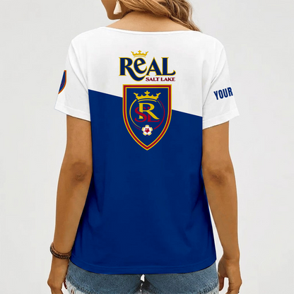 [FAN EXCLUSIVE] NEW CUSTOMIZED MLS25 RSL REAL SALT LAKE V-NECK FEMALE SHIRT