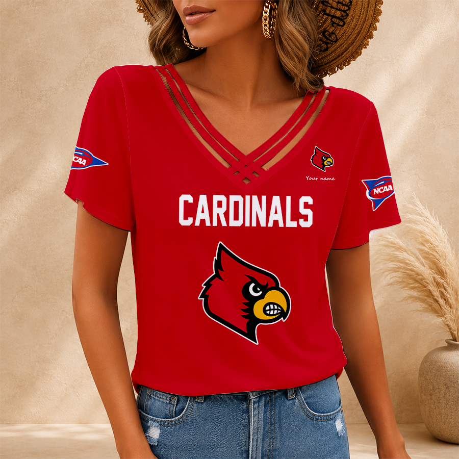 [FAN FAVORITE] NEW CUSTOMIZED NCAA MAM25 ULC LOUISVILLE CARDINALS V-NECK SHIRT