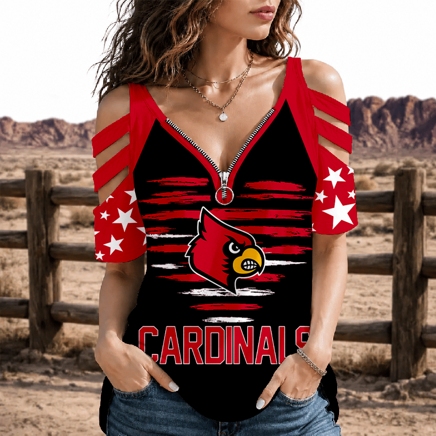 [FAN FAVORITE] NEW CUSTOMIZED NCAA MAM25 ULC LOUISVILLE CARDINALS STRAPPY COLD-SHOULDER TOP
