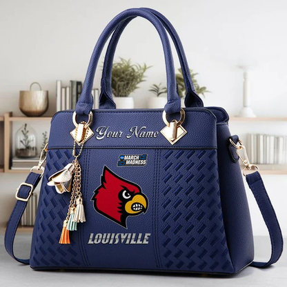 LIMITED EDITION - NEW CUSTOMIZED NCAA MAM25 ULC LOUISVILLE CARDINALS ZIP HANDBAG MULTICOLOR